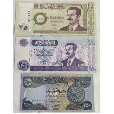 IRAQ 2002 . TWENTY-FIVE 25 and TWO HUNDRED AND FIFTY 250 DINAR BANKNOTES